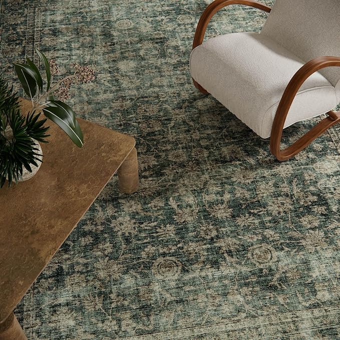 10x12 Area Rugs for Living Room: Large Washable Rugs Stain Resistant Non Slip Distressed Vintage Floral Rug Low Pile Faux Wool Soft Green Rugs for Bedroom Farmhouse Dining Room Kids Playroom Nursery