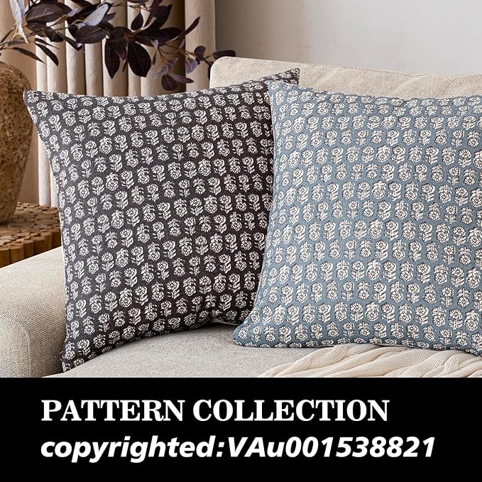 Foindtower Set of 2 Decorative Vintage Floral Print Throw Pillow Covers Neutral Modern Farmhouse Cushion Covers Boho Home Decor for Sofa Couch Chair Bedroom Living Room,20×20 Inch,Black