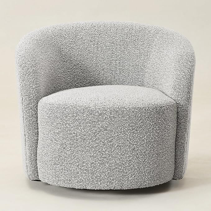 KINWELL Sherpa Swivel Barrel Chair & Round Ball Pillow Set - 34" Wide Modern Boucle Accent Chair with 9” Matching Nordic Decorative Throw Pillow for Living Room and Bedroom(Black White)