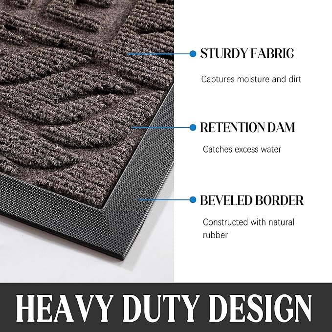Yimobra Welcome Front Door Mat Outdoor, Heavy Duty Sturdy Non Slip Doormats, Rubber Backing, Low-Profile Entrance Rugs, Absorbent Resist Dirt, Easy Clean Patio Garage Floor Mats, 60X36 Inch, Brown