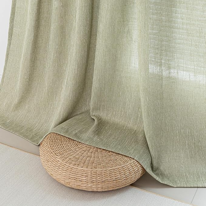 MYSKY HOME Sage Green Living Room Curtains 95 Inches Long Semi Sheer Drapes Light Filtering for Sliding Glass Door Window Treatments Soft Linen Look Country Farmhouse Style, 50" x 95", 2 Pieces