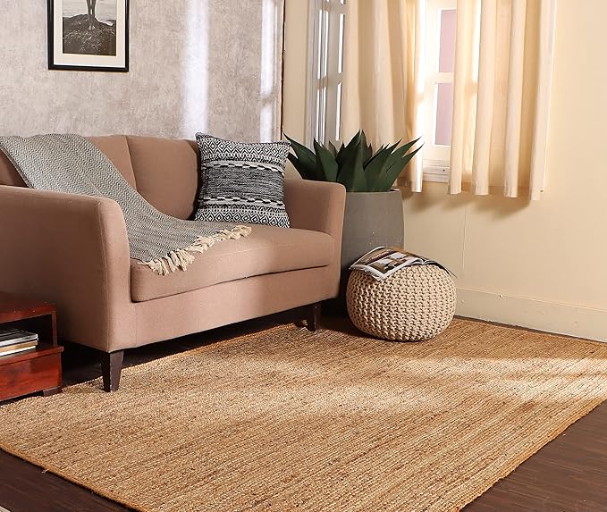 REDEARTH Round Pouf Ottoman - Cable Knitted Boho Poof - Home Décor Cord Pouffe Handmade Circular Footrest for Living Room - Bedroom - Kids Bedroom - 100% Cotton Pouf (18" x 18" x 14") - Ivory