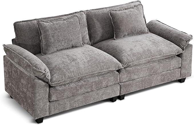 URRED Modular Sectional Sofa Comfy Cloud Couch, Modern Chenille Sofa Sleeper Deep Seat Couches with Ottoman/Pillows for Living Room (Gray, 82.6'')