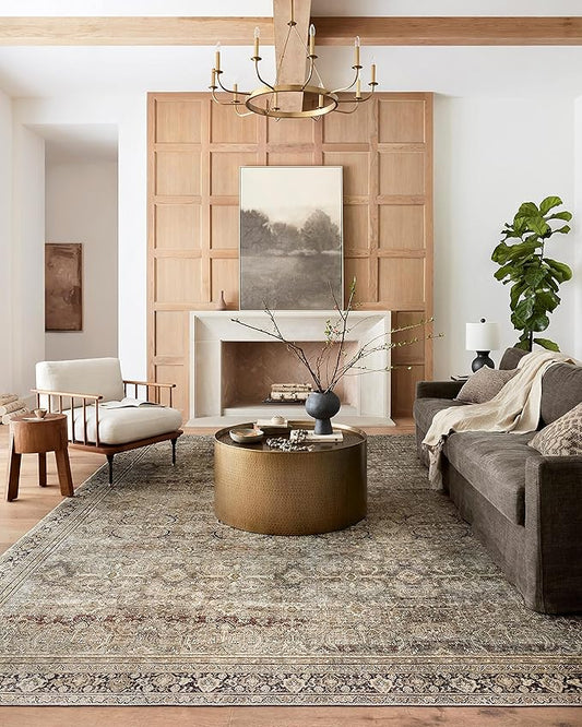 Loloi Layla Collection LAY-03 Olive/Charcoal 5'-0" x 7'-6" .13" Thick Area Rug, Soft, Durable, Vintage Inspired, Distressed, Low Pile, Non-Shedding, Easy Clean, Printed, Living Room Rug