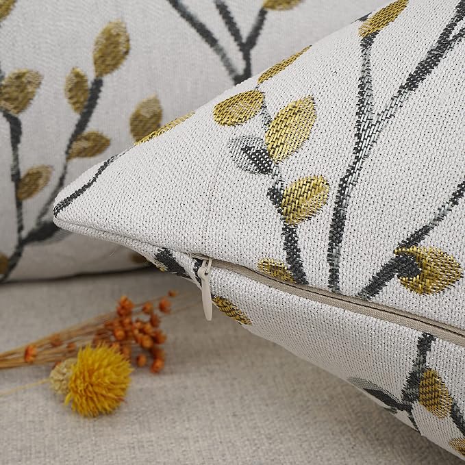 YOUR SMILE Classical Embroidery Jacquard Yellow/Gold Square Decorative Throw Pillow Case Cushion Cover,12x20 inch