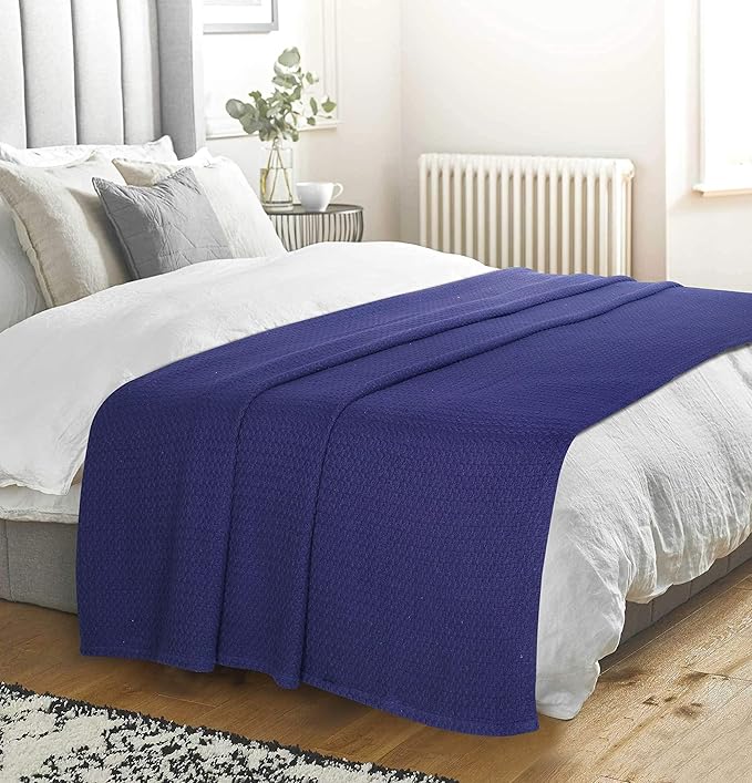 Elvana Home 100% Cotton Bed Blanket, Breathable Bed Blanket King Size, Cotton Thermal Blankets King, Perfect for Layering Any Bed for All Season, Navy Blue