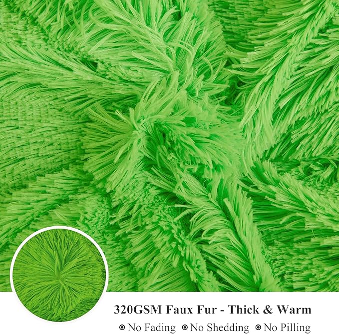 XeGe Luxury Faux Fur Throw, Green Soft 50x60 Fluffy Blanket, Shaggy Plush Decorative Couch Throw, Cute Furry Fuzzy Bed Office Lap Blanket for Bedroom Living Room, Lime Green