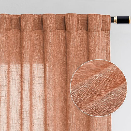 MYSKY HOME Burnt Orange Curtains for Bedroom 84 Inch Length, Living Room Curtains & Drapes Boho Semi Sheer Light Filtering for Sliding Glass Door Windows Soft Elegant, 50" x 84", Orange, 2 Panels