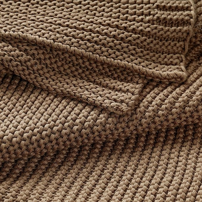 MakeMake Organics Organic Cotton Throw Blanket GOTS Certified Organic Knit Blanket Couch Bed Neutral Fall Colors Soft Cotton Throw Blanket Large (50x60, Brown)