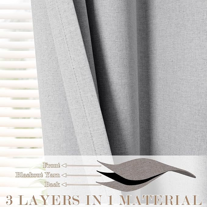 100" W x 84" L Faux Linen Room Divider Curtains, Full Blackout Pinch Pleated Drapes for Traverse Rod, Bedroom Divider Privacy Drapery with Hooks for Ceiling Track, 1 Panel, Silver Grey