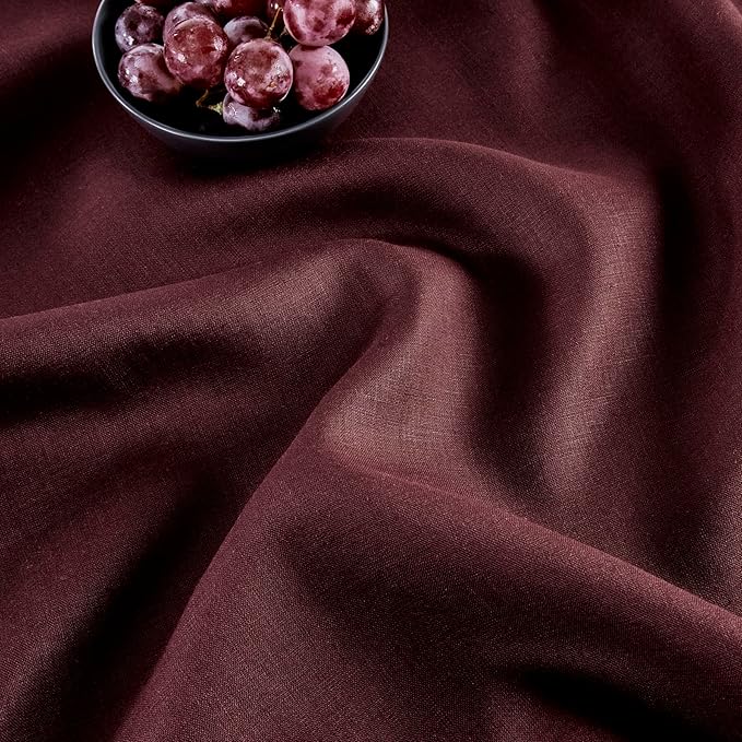 Solino Home Linen Burgundy Table Runner 90 Inches Long - 100% Pure Linen 14 x 90 Inch Table Runner for Fall, Autumn, Thanksgiving - Classic Hemstitch