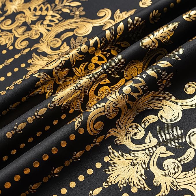 Grommets Blackout Long Window Curtains Black Gold-52W*95L 2PCS Drapes for Bedroom