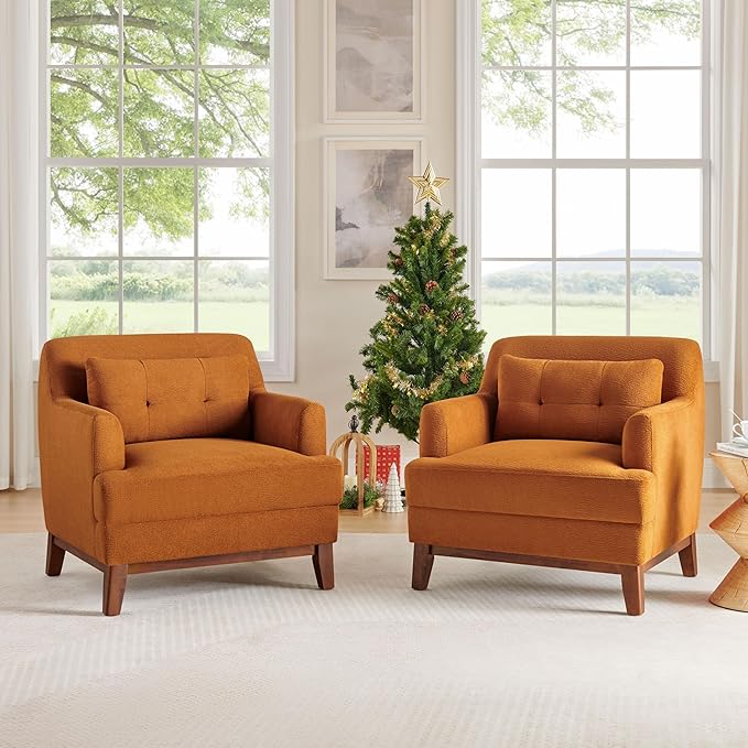 Modern Accent Chair with Terry Fabric, Upholstered Armchair with Spring Package Cushion & Solid Wood Frame, Comfy Lounge Chair for Living Room, Bedroom, or Reading Corner, Terry, Curry