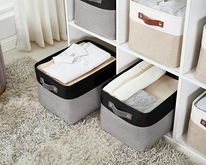 DECOMOMO Storage Baskets for Shelves - Fabric Closet Organizers and Storage Bins, Perfect Baskets for Organizing Closet Toys Nursery (Grey and Black, XL - 3 Pack)
