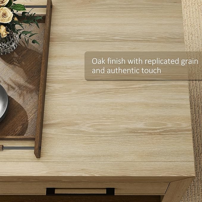 Hazel Coffee Table with 4 Storage Drawers and Open Shelf, Metal Handles, Rectangular Modern Luxury Table for Living Room