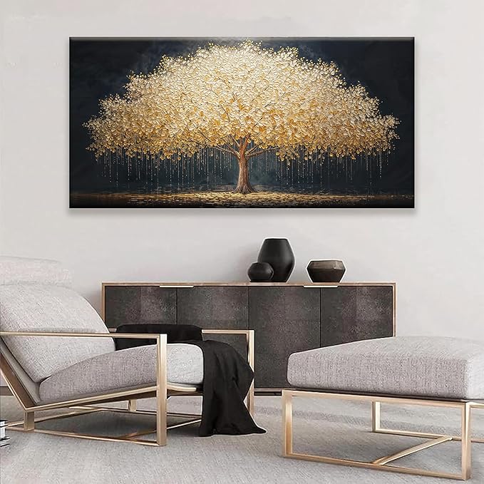 Tsomzxng Abstract Wall Art Gold Tree Of Life Artwork Canvas Art Wall Decor Painting Prints Gold Tree Large Abstract Wall Decor Picture For Living Room Bedroom Home Office Artwork 29"X 58"