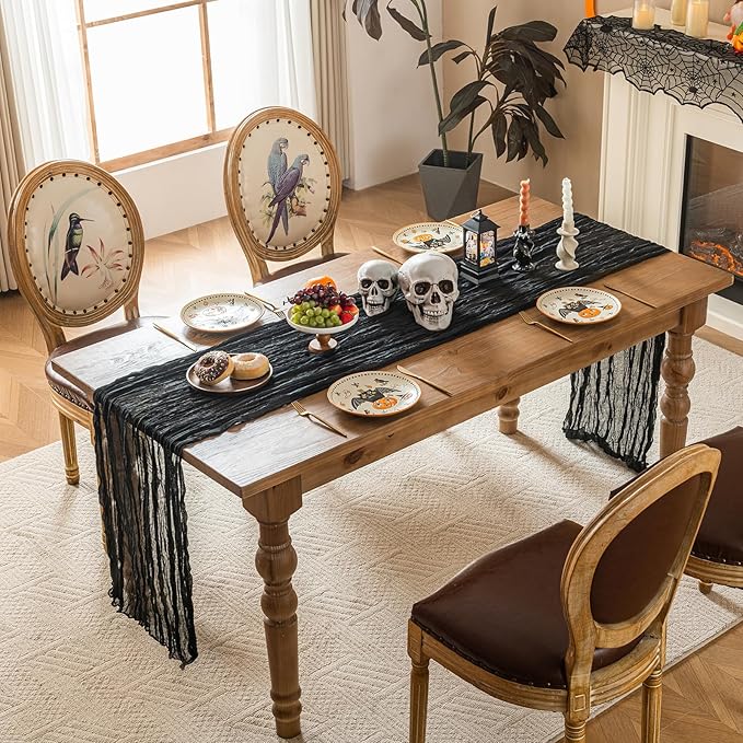 Sioloc Black Cheesecloth Table Runner Fall Autumn Decor for Home 10ft Table Cloth for Wedding Birthday Party Halloween Thanksgiving Decorations