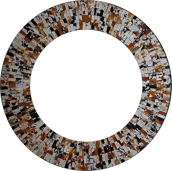 Mosaic Mirror, Wall Art Décor – Handcrafted Decorative Wall Mirror, Apricot Mosaic Mirror, 24” Frame, 15" Round Mirror for Hallway, Bedroom, Bathroom, Living Room