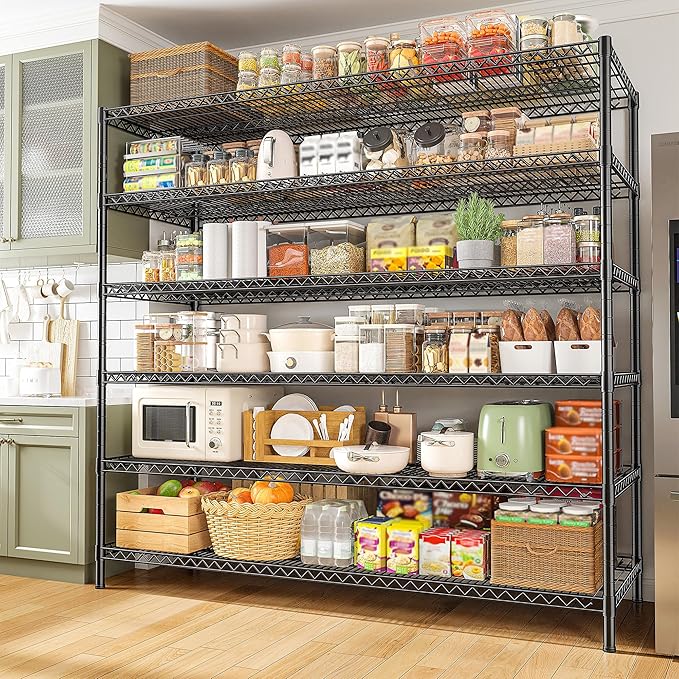 REIBII 83" H Storage Shelves 3840LBS Metal Shelving Unit 6 Tier Wire Shelving Commercial Adjustable Garage Shelving Heavy Duty for Storage Rack for Pantry, Garage, Kitchen, 83" H x 55.5" W x 18" D