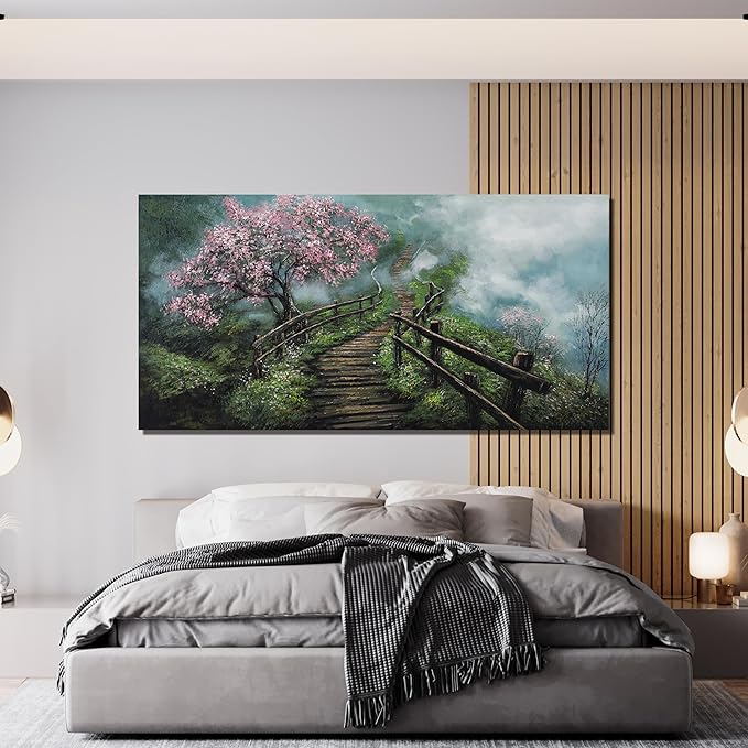 Canvas Wall Art Decor Modern Wall Art Pictures for Living Room Tree of Life Wall Art Decor Foggy Trail Large Artwork for Walls Tree Flower Wall Art Prints Art Work for Home Office Wall Decor 24" X 48"