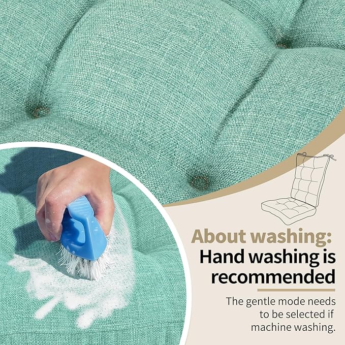 BUYUE Chair Cushion Set for Rocking Chair, Back Pillow & Seat Cushion with Ties, Original Woven Fabric Non-Slip Chair Pads for Elderly Sitting, Light Green