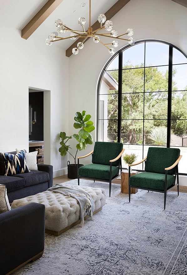 Modern Accent Chair for Living Room Bedroom Mid Century Arm Chair Upholstered Office Accent Chair Comfy Waiting Room Chair with Metal Frame, Green