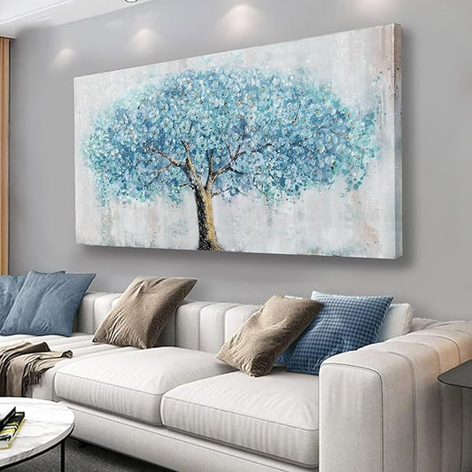 Yuaxker Tree Wall Art Blue and Gold Canvas Painting Modern Aesthetic Wall Decor Spiritual Artwork for Living Room Bedroom Dining Room Office Home Decor 20x40inch