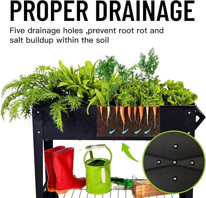 Elevate 32" Tall Raised Garden Bed Outdoor with Wheels & Shelf for Mobility, 400LBS Capacity, Anti-Rust Steel Planter Box for Vegetables/Herbs, Patio-Balcony-Backyard