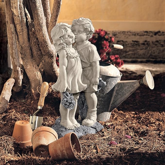 Young Sweethearts: Kissing Children Garden Statue