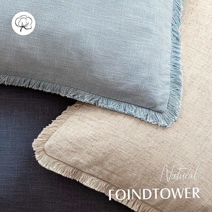 Foindtower Set of 2 Decorative Linen Fringe Throw Pillow Covers Boho Farmhouse Cushion Cover with Tassels Soft Accent Pillowcase for Couch Chair Sofa Bed Living Room Home Decor,16×16 Inch,Sky Blue