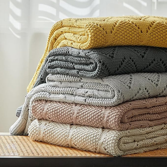 Longhui bedding Chunky Cotton Knit Throw Blanket for Couch, Sofa, Bed, or Chair, Decorative Breathable Fall Cable Knit Blanket 51 x 63 Inches, Light Blue