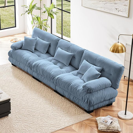 Modular Sectional Sofa, Comfy Cloud Couch 3 Seater Couch, Sectional Couches for Living Room, Modern Chenille Oversized Couches for Bedroom, Sleeper Deep Seat Sofa with Throw Pillows, Blue