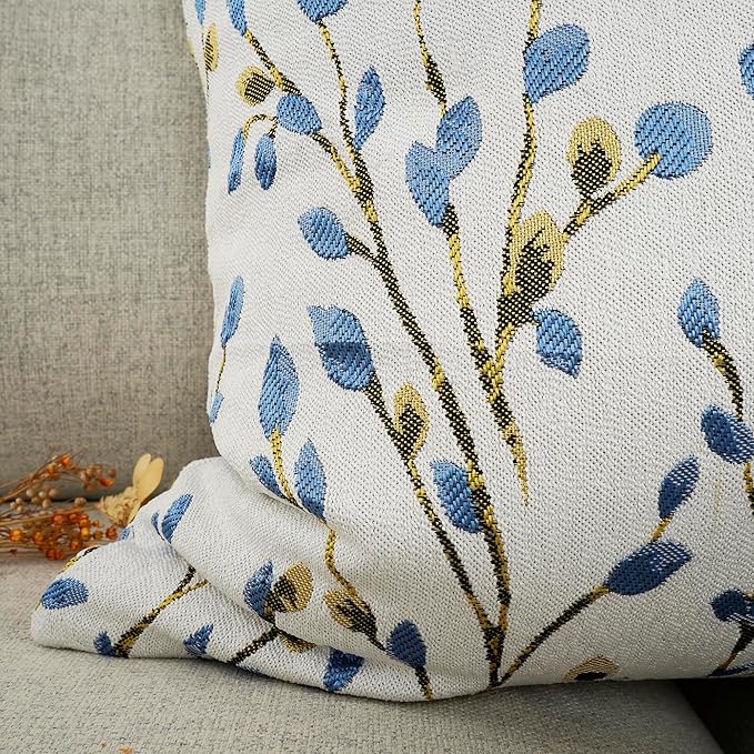 YOUR SMILE Classical Embroidery Jacquard Blue Square Decorative Throw Pillow Case Cushion Cover,12x20 inch