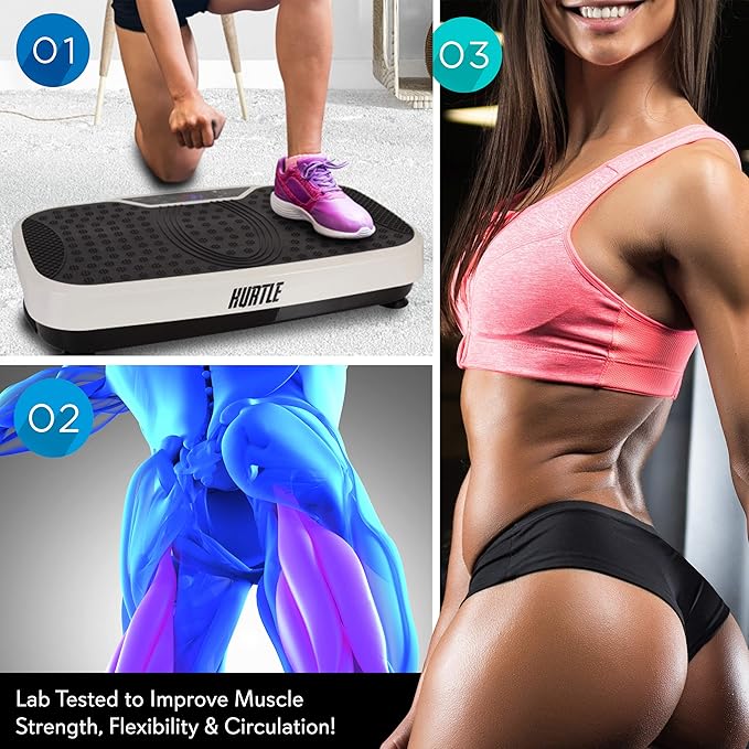 Hurtle Fitness Vibration Platform Machine - Home Gym Whole Body Shaker Exercise Machine Workout Trainer Fast Weight Loss w/Resistance Bands Easy Carry Wheel Remote Adjustable Speed