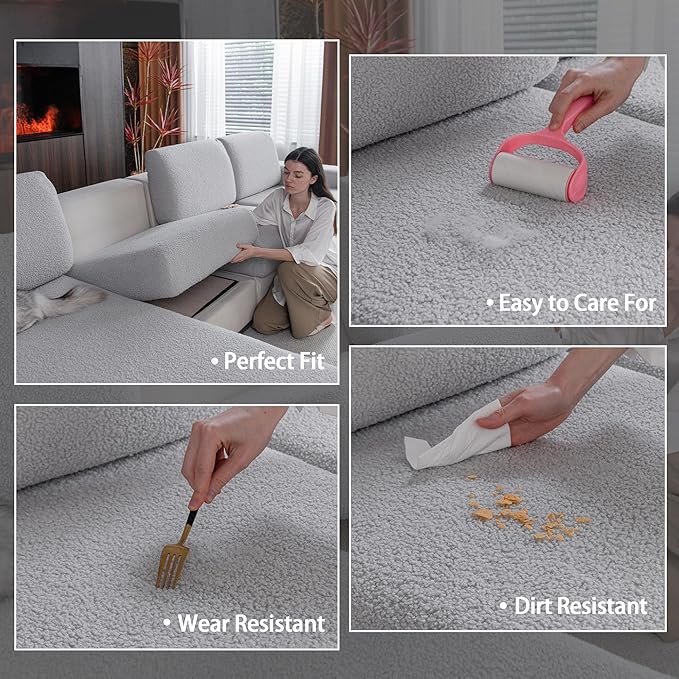 Couch Cushion Covers for Sectional Sofa, Stretch Soft Sofa Slipcovers Washable Wear-Resistant Universal Furniture Protector for Living Room(1 Piece Large Cover, Light Gray)