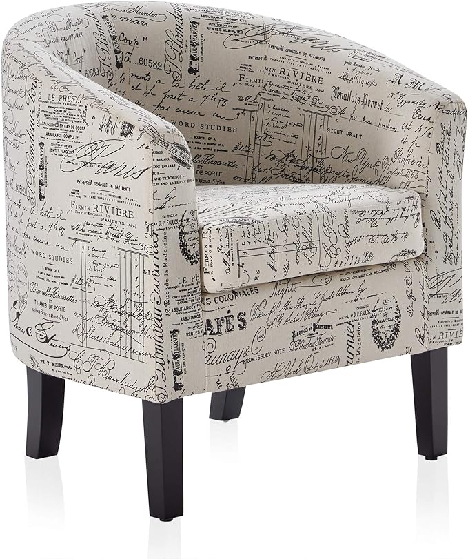 BELLEZE Accent Barrel Chair, Linen Round Chair Club Tub Sofa Corner Chair with Flared Legs and Cozy Soft Padding for Living Room Bedroom Waiting Room - Black & Beige