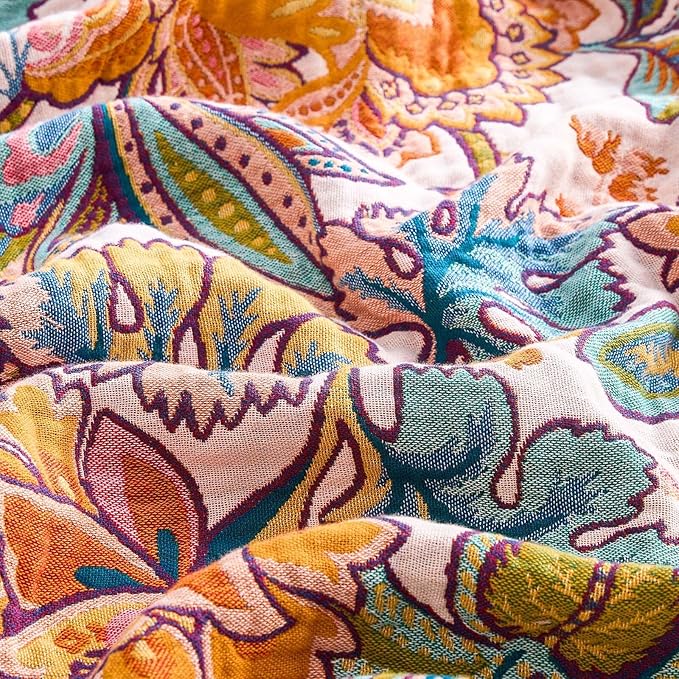 Boho Throw Blanket for Bed, 100% Cotton Soft Rustic Quilt Fall Blanket, 60"x80" Floral Printed Farmhouse Decor Bed Blankets, All Season Rustic Reversible Bohemian Throw Quilt