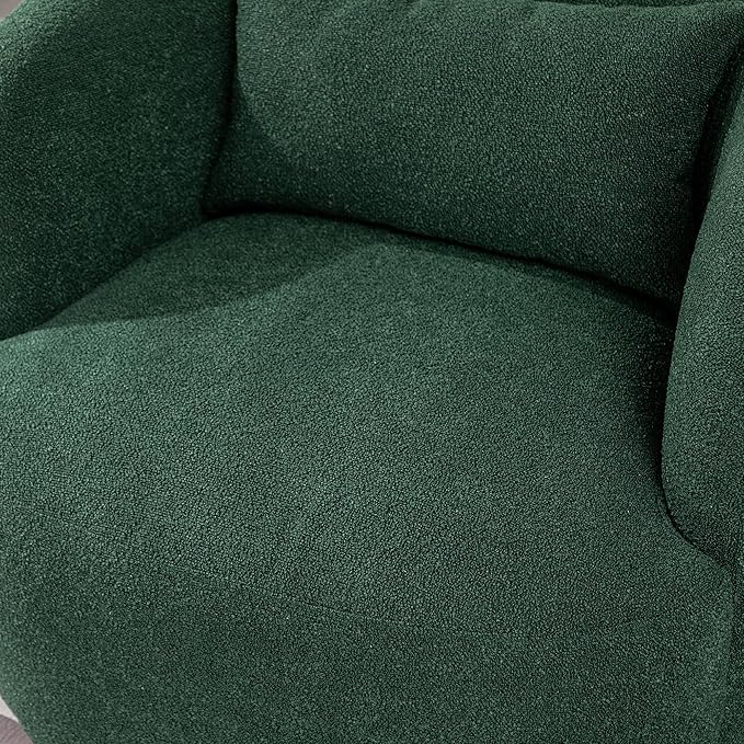 KINWELL 34" Wide Boucle Swivel Barrel Chairs Set of 2, No Assembly Round Upholstered Armchairs Accent Chairs Single Sofa Chair with Toss Pillow for Living Room and Bedroom, Green