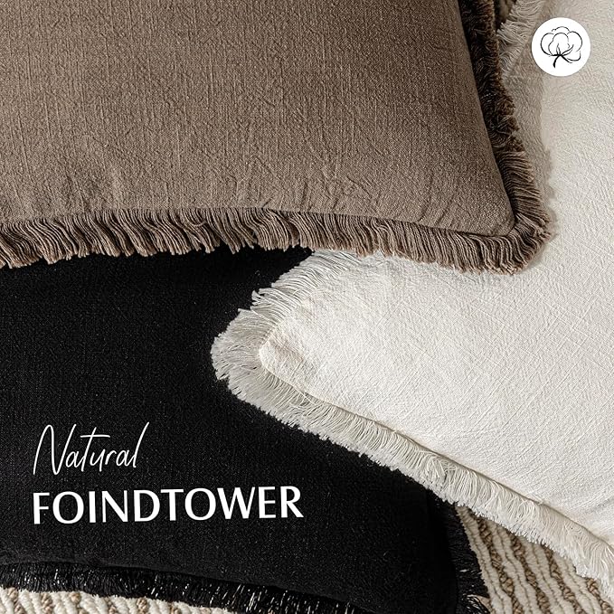 Foindtower Decorative Linen Fringe Throw Pillow Covers Cozy Boho Farmhouse Cushion Cover with Tassels Soft Accent Pillowcase for Chair Sofa Bed Living Room Home Decor, 18×18 Inch, 1PC, Light Brown