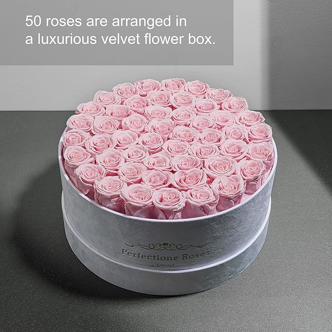 50 Piece Roses in a Velvet Box, Flowers for Delivery, Presereved Flowers Birthday Gifts for Women Mom and Wife (Pink)