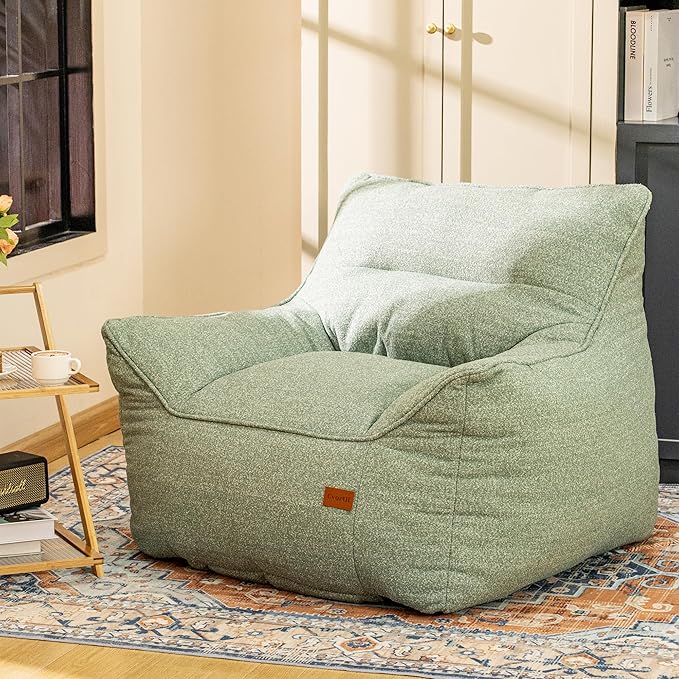 Bean Bag Chair for Adults, Comfy Tufted Bean Bag Chair Sofa with Armrests, Lazy Beanbag Chair with Foam Filler Stuffed Bean Bag Couch Sofa for Reading in Bedroom, Living Room and Dorms