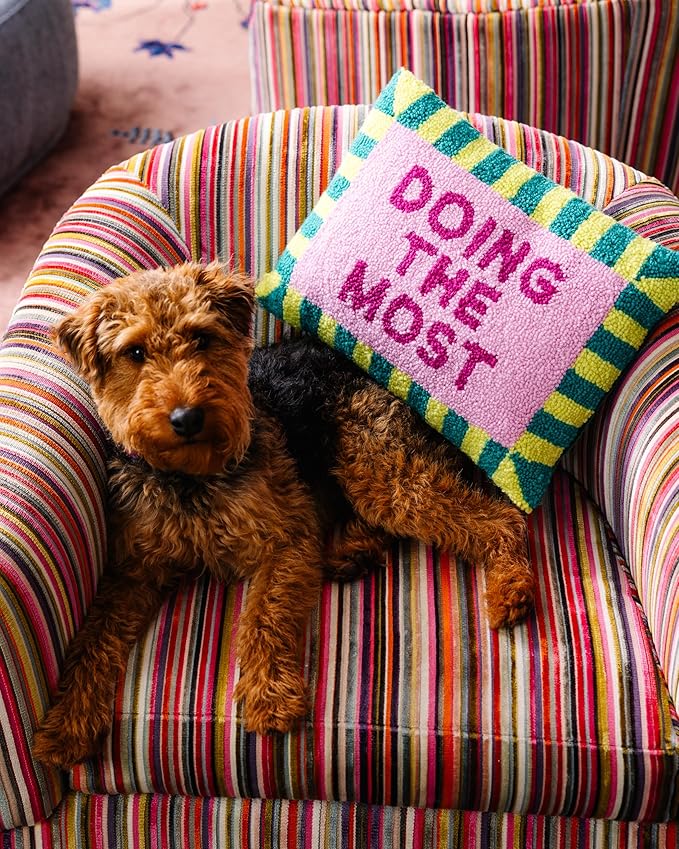 FURBISH Hook Decorative Throw Pillow - Doing The Most - 12"x16" - Small Embroidered Designer Pillow for Living Room, Couch, Sofa, Chair & Bed - Eclectic Home Decor