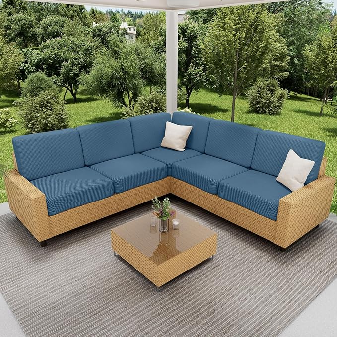 hyha Waterproof Sectional Couch Covers, Non Slip Sofa Couch Cushion Covers L Shape, Thick Stretch Jacquard Fabric, Washable Sofa Slipcovers with Elastic Bottom (1 Piece for Chaise XL, Blue)