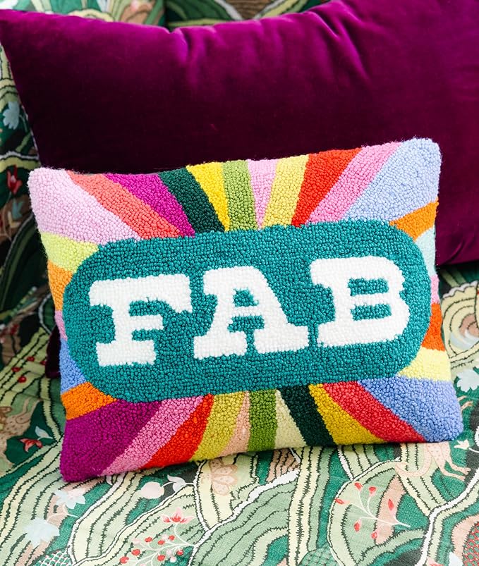 FURBISH Hook Decorative Throw Pillow - Fab - 12"x16" - Small Embroidered Designer Pillow for Living Room, Couch, Sofa, Chair & Bed - Eclectic Home Decor