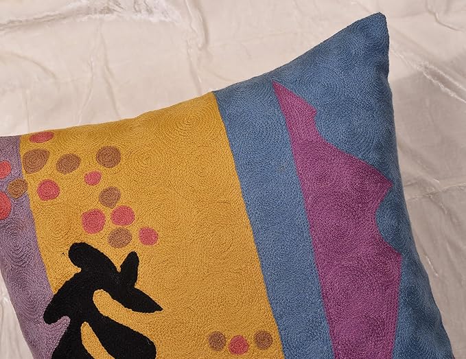 Matisse Gold Pillow Cover Purple Modern Pillowscase Chair Cushion Abstract Farmhouse Flower Outdoor Mid Century Hand Embroidered Wool Size 18x18