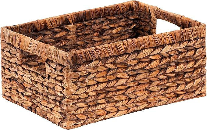 CENBOSS Wicker Baskets (Large, Brown Wash, 1PC) Rattan Storage Baskets for Shelves, Woven Seagrass Holder