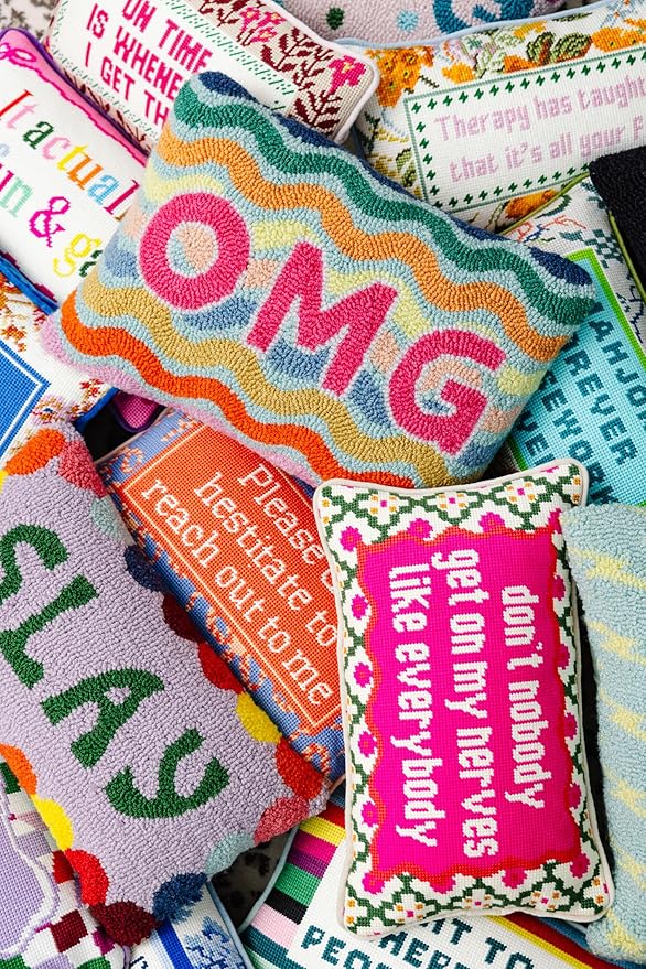 FURBISH Hook Decorative Throw Pillow - OMG - 12"x16" - Small Embroidered Designer Pillow for Living Room, Couch, Sofa, Chair & Bed - Eclectic Home Decor