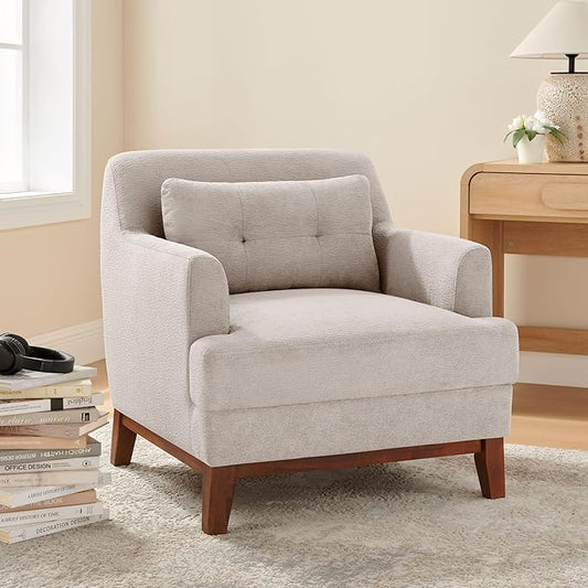 Modern Accent Chair with Terry Fabric, Upholstered Armchair with Spring Package Cushion & Solid Wood Frame, Comfy Lounge Chair for Living Room, Bedroom, or Reading Corner, Terry, Camel