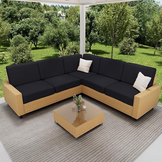 hyha Waterproof Couch Cushion Covers for Pets, Non Slip Sofa Seat Cover for Dogs Washable, Soft Thick Stretch Jacquard Fabric, Sofa Slipcovers with Elastic Bottom (1 Chaise+2 Seater, Black)