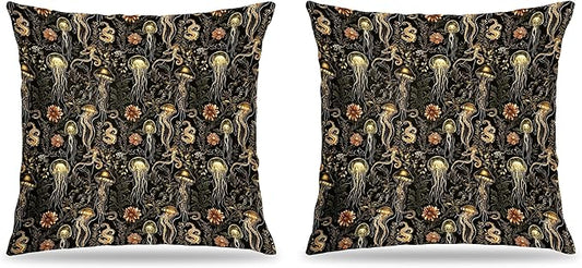 William Morris Inspired Jellyfish Pillow Covers 18x18 Set of 2, Coastal Beach Room Decor, Marine Life Coastal Beachy Nautical Decorative Throw Pillow Covers for Home Bedroom Living Room